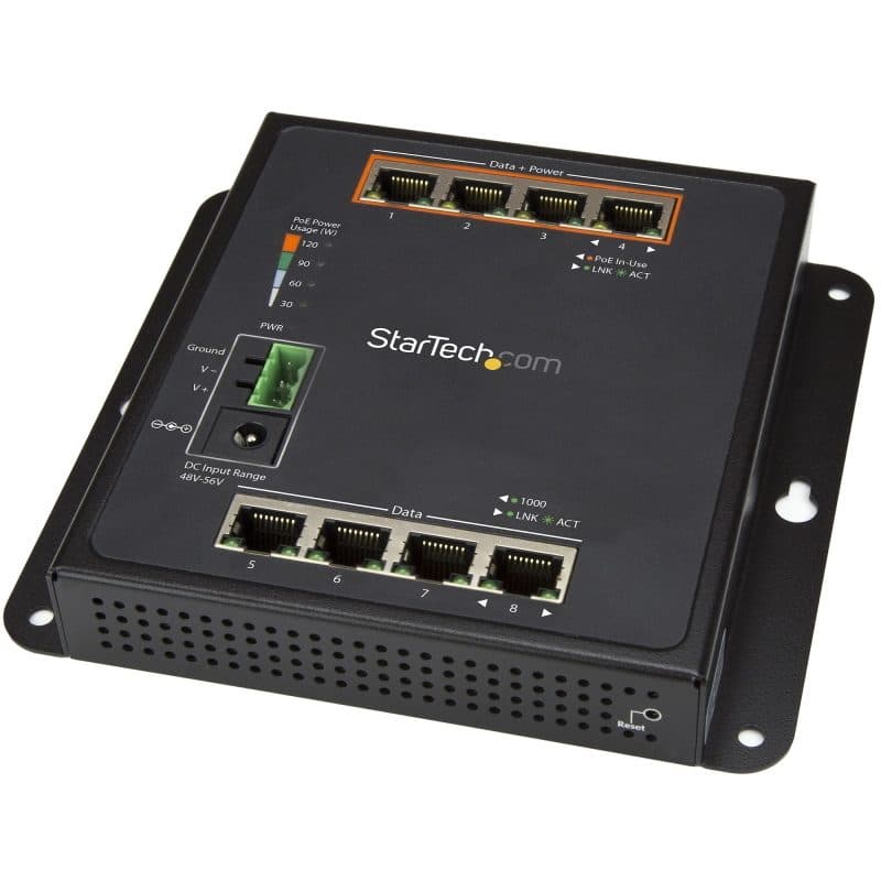Switch industriale a 8 porte Gigabit PoE, 4 x PoE+ 30 W, Power over Ethernet, switch gestito GbE Layer/L2 - StarTech.com