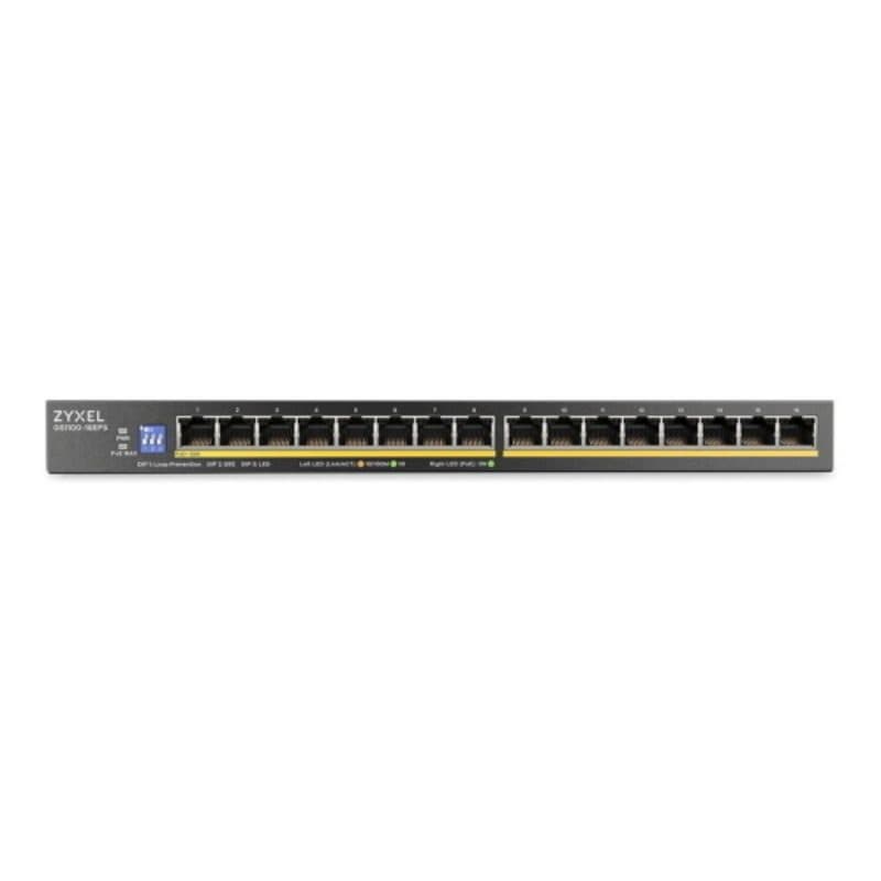 Switch 16 porte LAN Gigabit PoE+ unmanaged con DIP switch, design senza ventole, slim desktop - Zyxel GS1100-16EPS-EU0101F