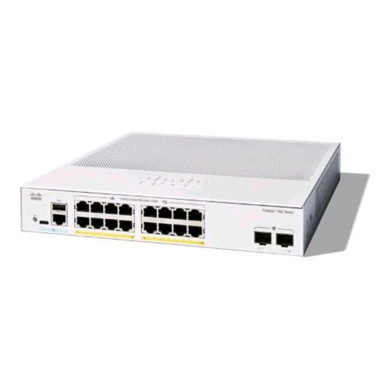 Switch gestito L3 16 x 10/100/1000 (PoE+) + 2 x Gigabit Ethernet SFP, PoE+ (240 W), rack, bianco - Cisco Catalyst 1300-16FP-2G