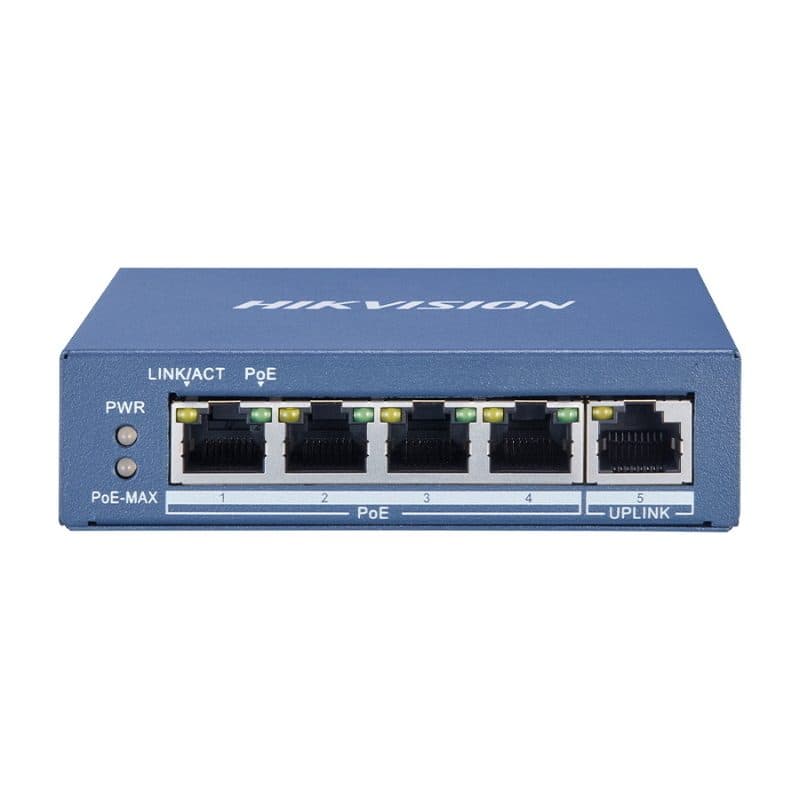 Switch unmanaged 4 porte Gigabit PoE, 1 porta uplink Gigabit - Hikvision DS-3E0505P-E