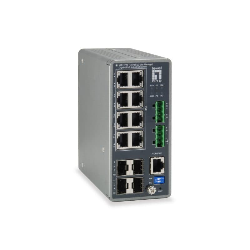 Switch di rete gestito L3 Gigabit Ethernet 10/100/1000 con supporto PoE, grigio - LevelOne IGP-1271