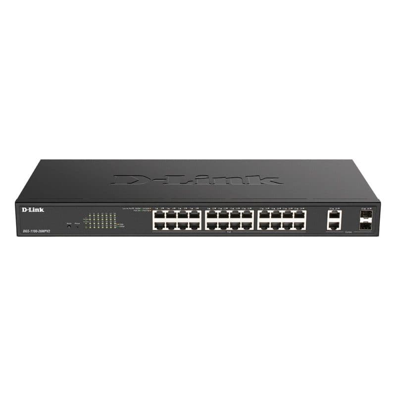 Switch di rete gestito L2 Gigabit Ethernet 10/100/1000 con supporto PoE, nero - D-Link DGS-1100-26MPV2/E
