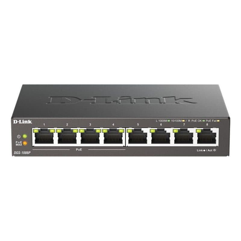 Switch di rete non gestito L2 Gigabit Ethernet 10/100/1000 con supporto PoE, desktop, nero - D-Link DGS-1008P/E