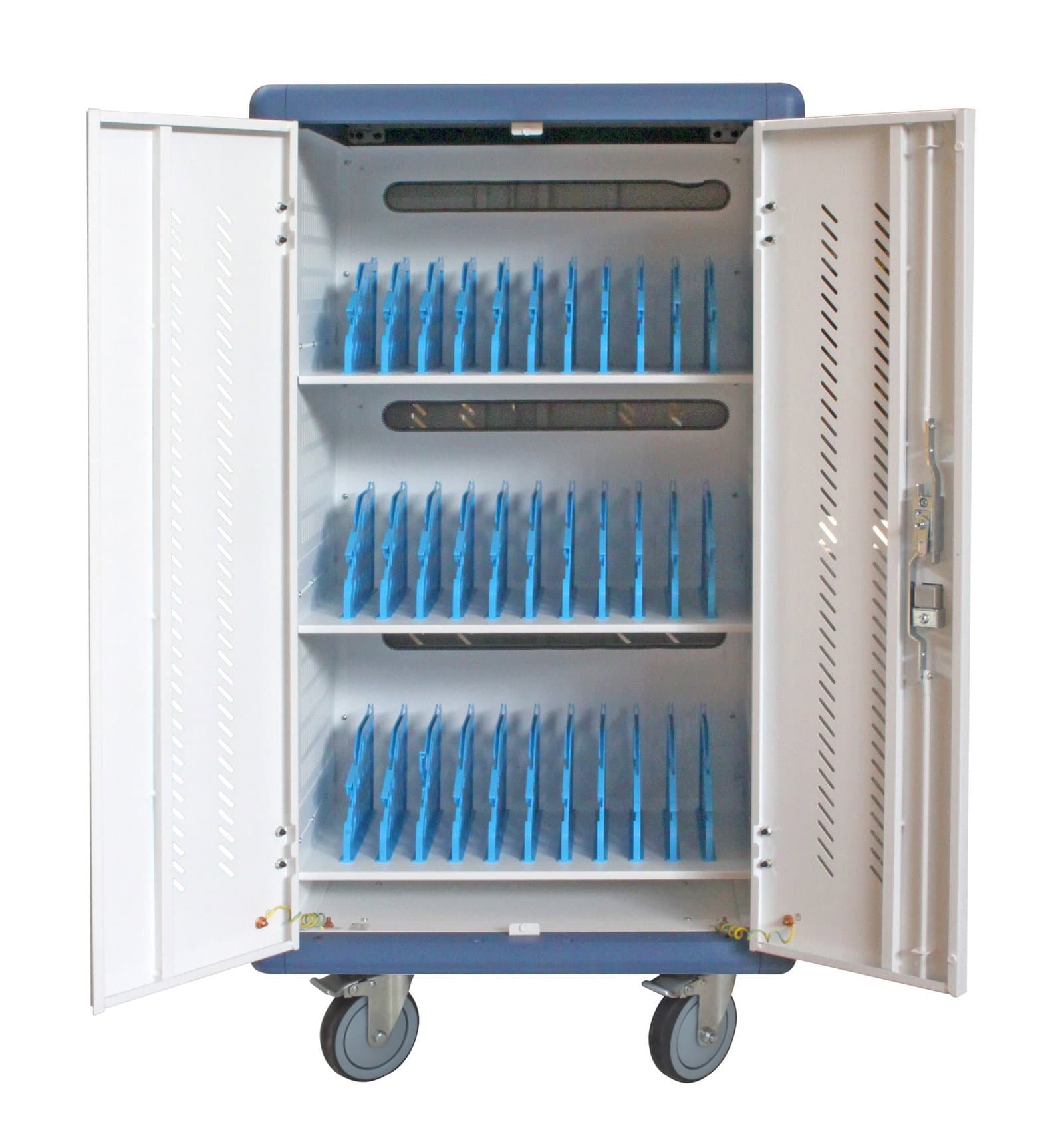 Carrello Stazione di Ricarica Ventilato 30 Notebook o Smartphone Bianco/Blu - Techly Professional I-CABINET-30DTY