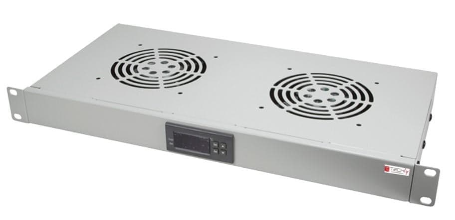 Gruppo 2 Ventole 1U per Rack 19" con Termostato LED Grigio - Techly Professional I-CASE FAN-TC2G