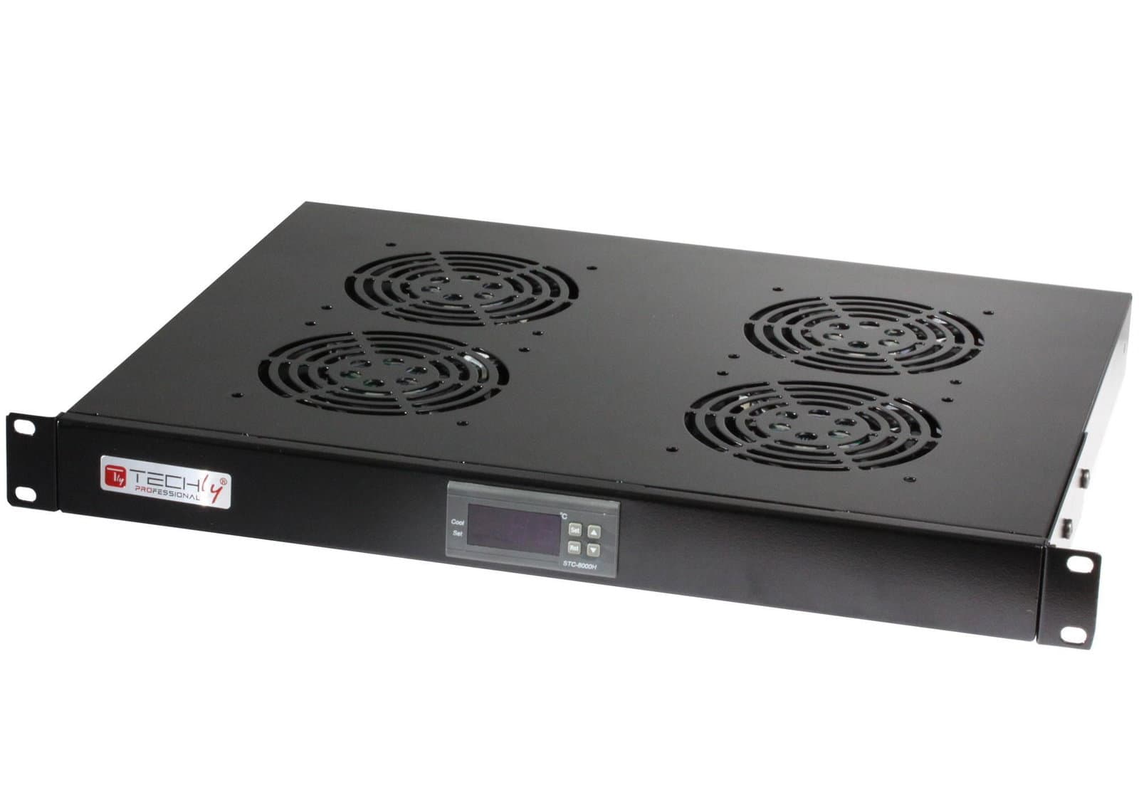 Gruppo 4 Ventole 1U per Rack 19" con Termostato LED Nero - Techly Professional I-CASE FAN-TC4B