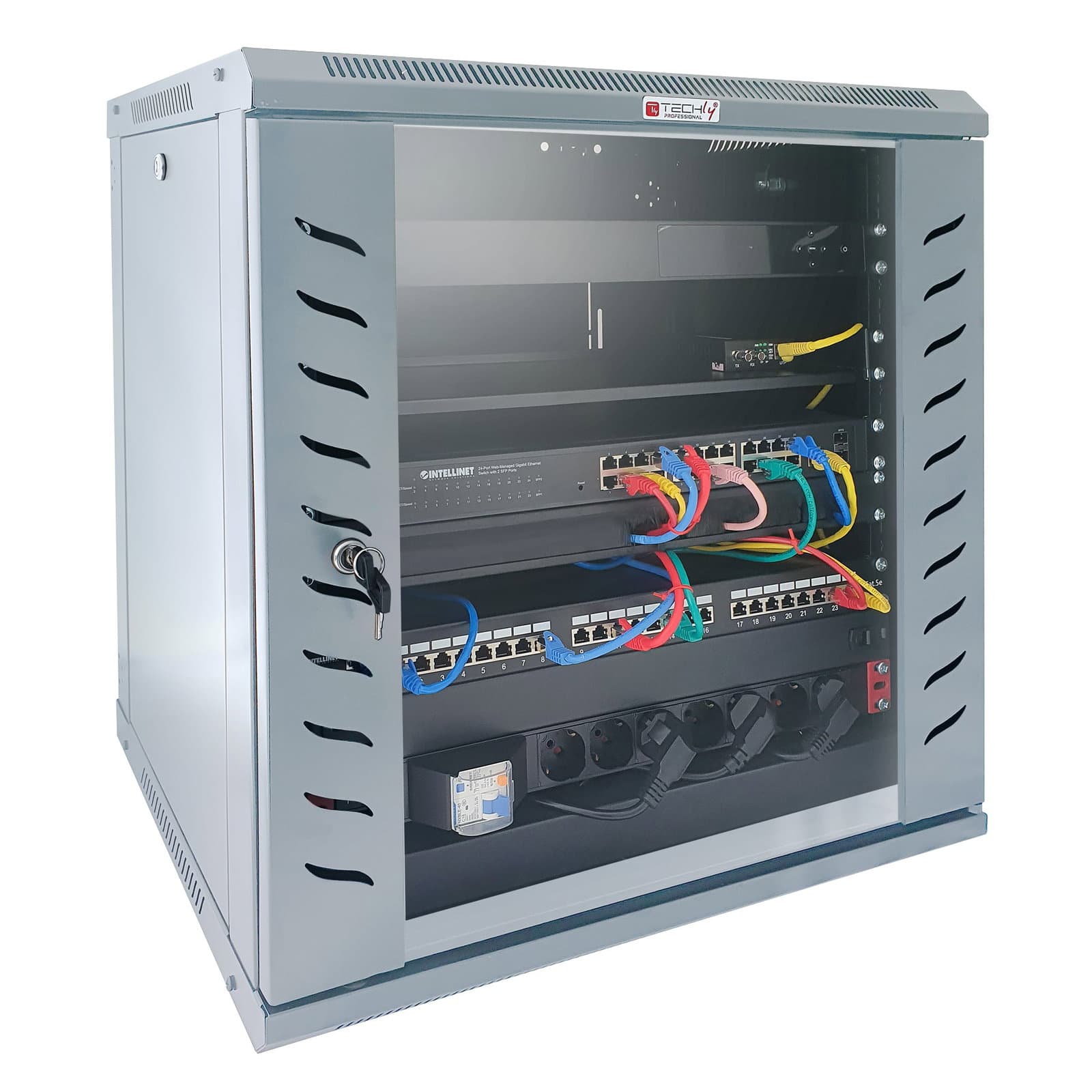 Armadio Rack 19" a Muro 15U P.450 mm Flat Pack Grigio - Techly Professional I-CASE FP-4515G