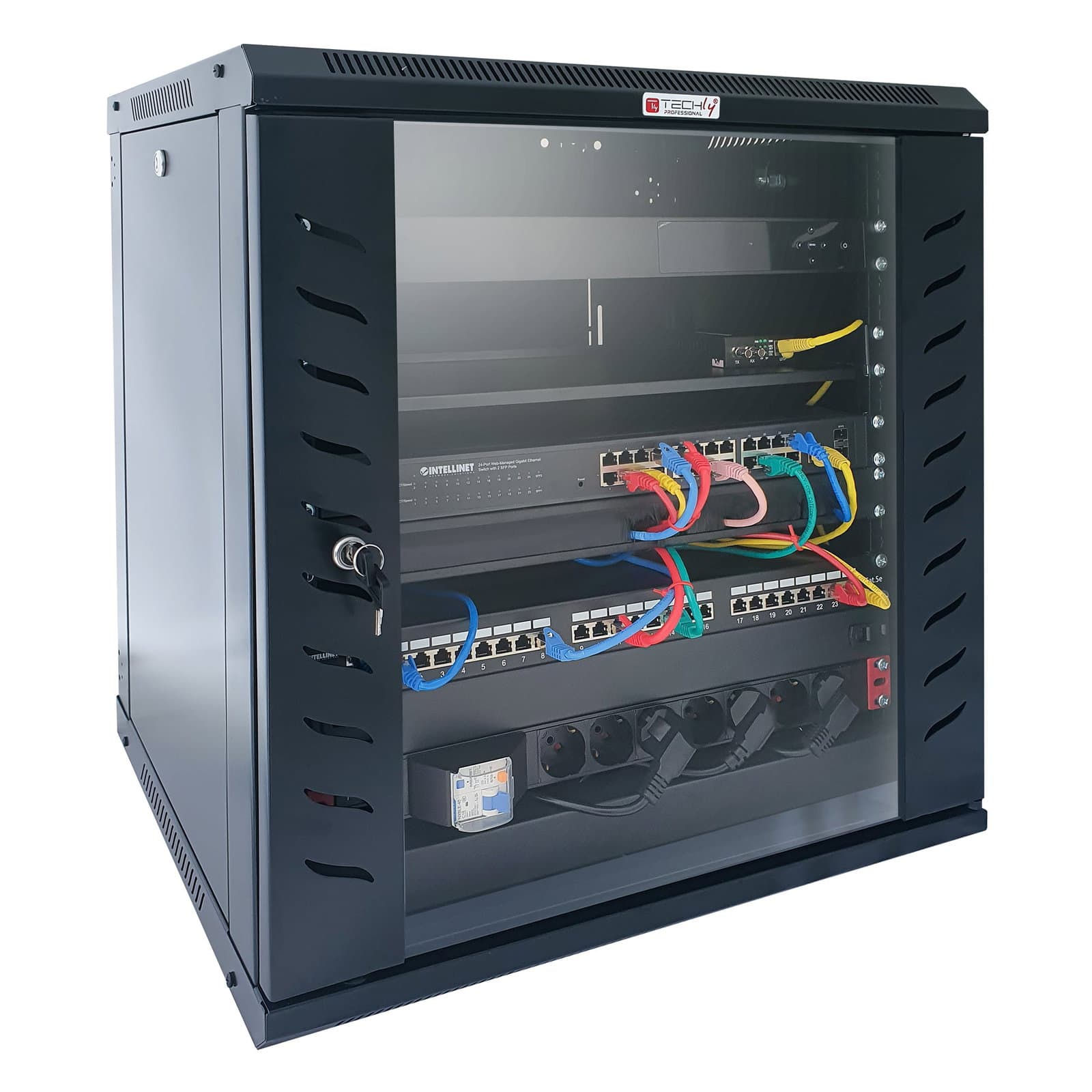 Armadio Rack 19" a Muro 15U P.600 mm Flat Pack Nero - Techly Professional I-CASE FP-6015BK
