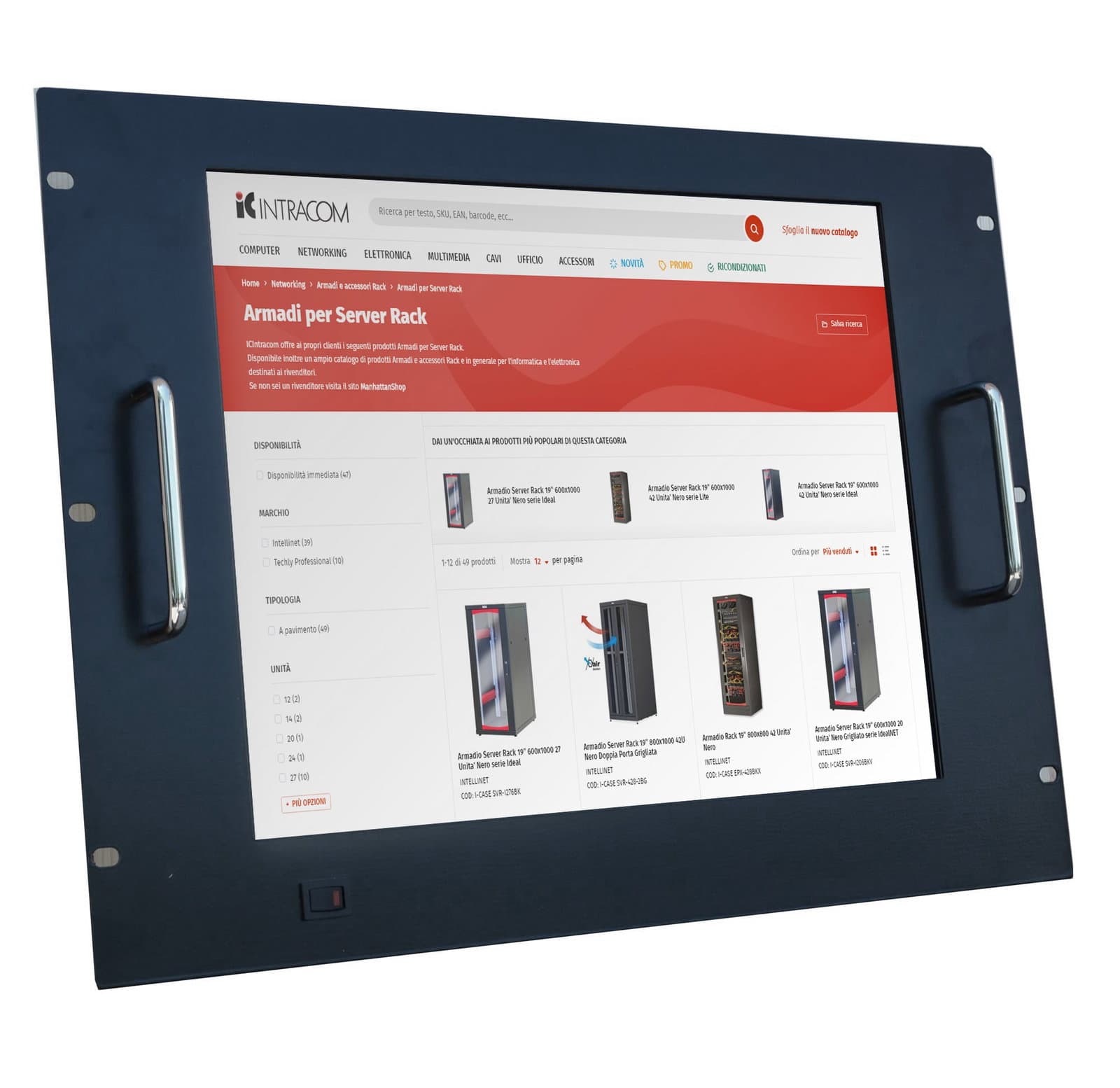 Monitor LCD 17" per Rack 19" 8 Unità Nero - Techly Professional I-CASE MONI-LCD