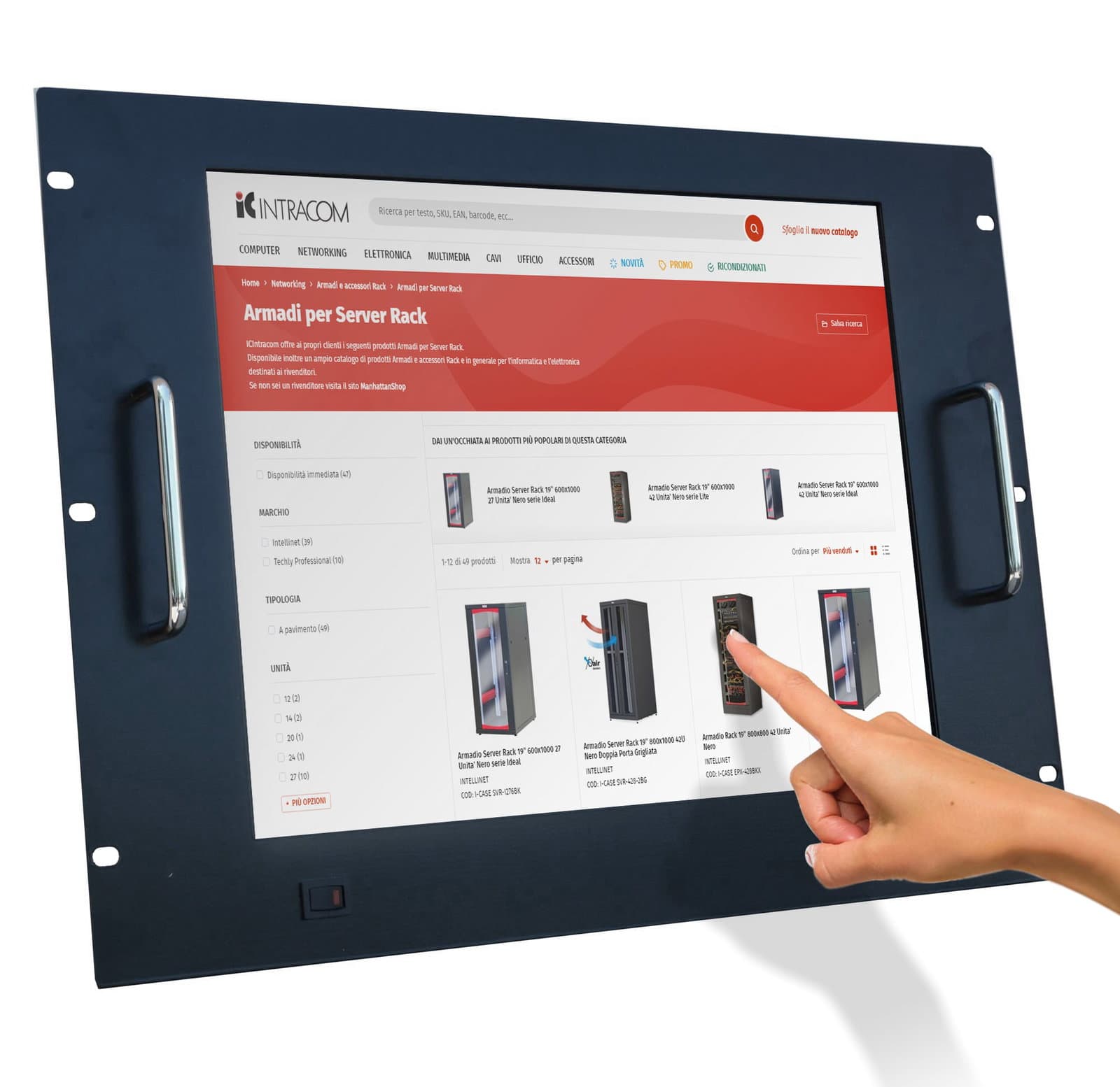 Monitor LCD 17" Touch Screen per Rack 19" 8 Unità Nero - Techly Professional I-CASE MONI-TOU