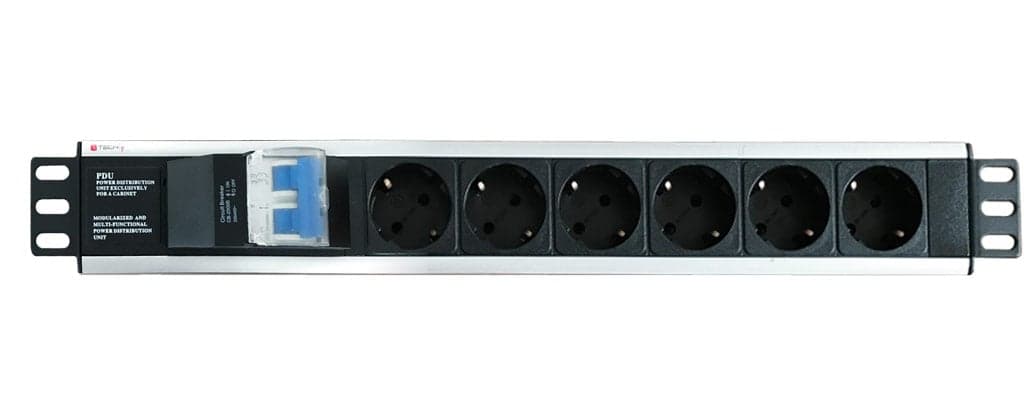 Multipresa 6 Posti da Rack 19" Magnetotermico Spina Schuko Angolata 1.5U - Techly Professional I-CASE STRIP-16SH