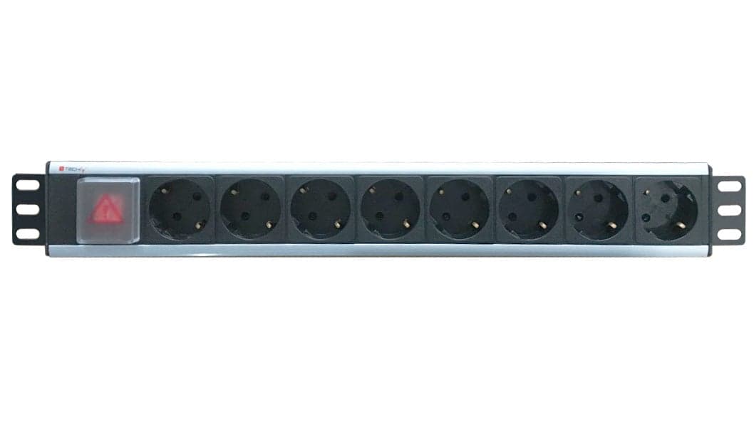 Multipresa 8 Posti da Rack 19" Interruttore Spina Schuko Angolata 1.5U - Techly Professional I-CASE STRIP-18SH
