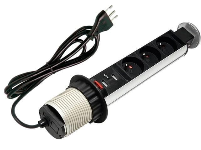 Multipresa da Scrivania 3 vie Pop-Up a Scomparsa con 2 USB - Techly Professional I-CASE STRIP-3U