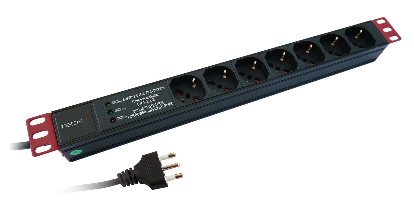 Multipresa 7 Posti UNEL da Rack 19" con Filtro Protezione 3 LED Spina Italiana 1U - Techly Professional I-CASE STRIP-71PTY