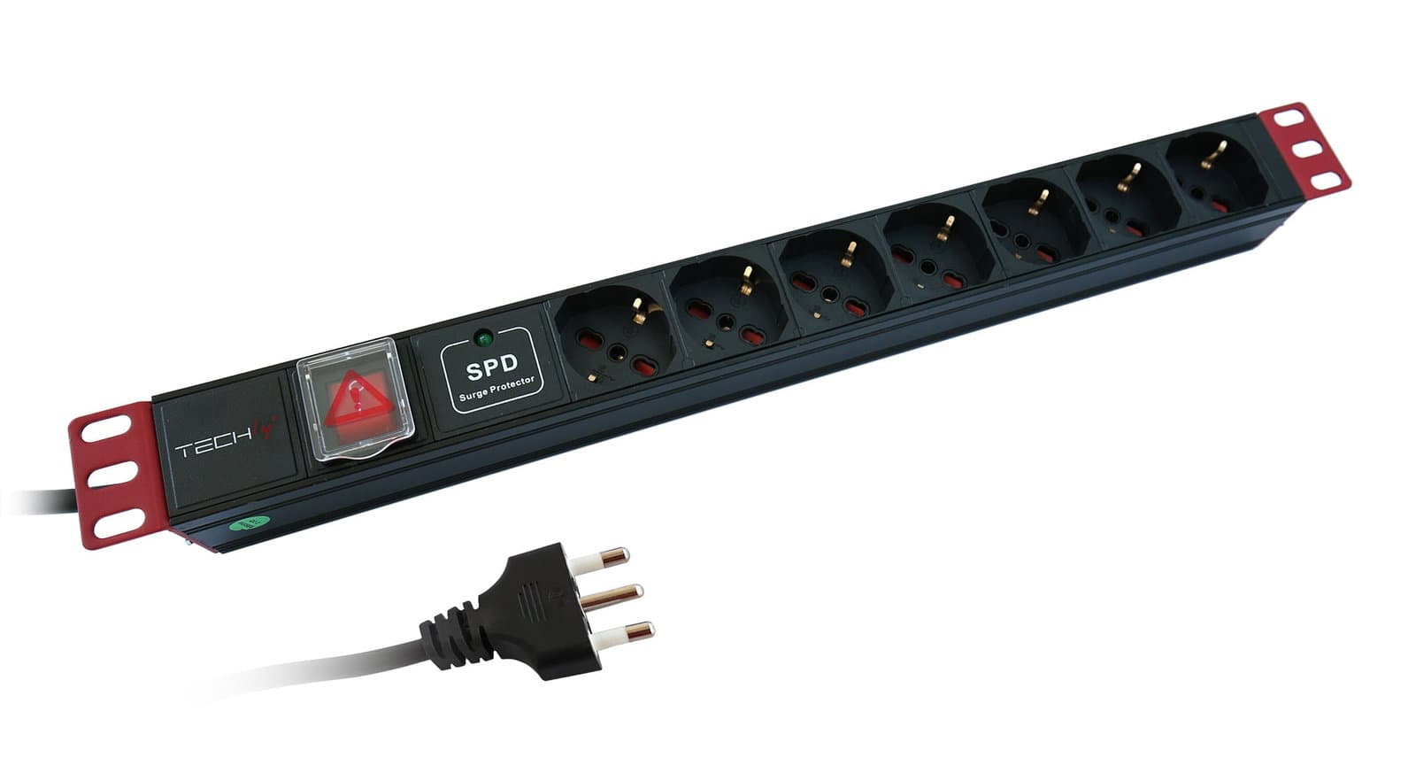 Multipresa 7 Posti UNEL da Rack 19" con Limitatore Sovratensioni SPD Spina Italiana 1U - Techly Professional I-CASE STRIP-71U