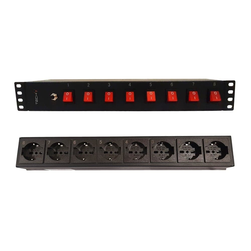 Multipresa a 8 Posti da Rack 19'' con 8 Interruttori Luminosi 1,5U - Techly Professional I-CASE STRIP-815I