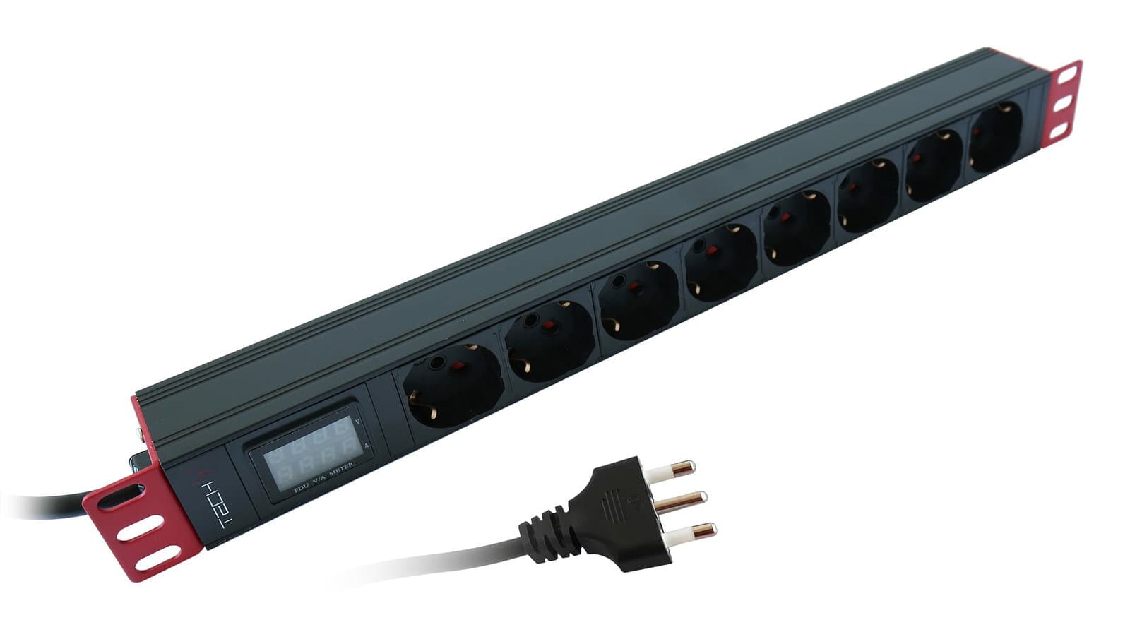 Multipresa 8 Posti da Rack 19" con Misuratore Voltaggio e Amperaggio Spina Italiana 1U - Techly Professional I-CASE STRIP-81UM