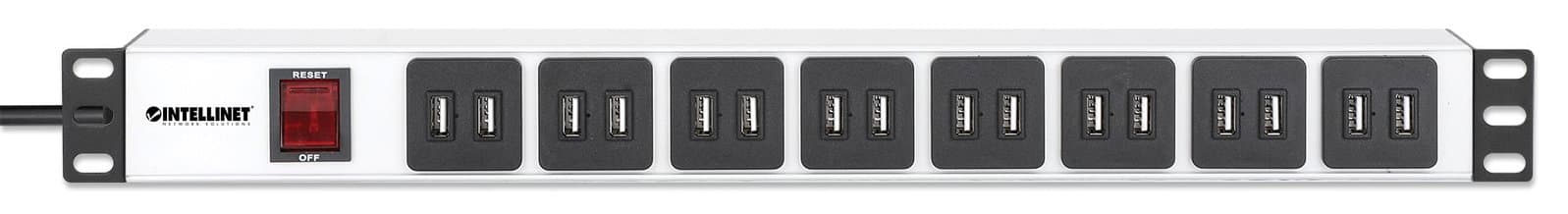 Multipresa per Rack 1U 16 USB A Spina Schuko Angolata - Intellinet I-CASE STRIP-U16F