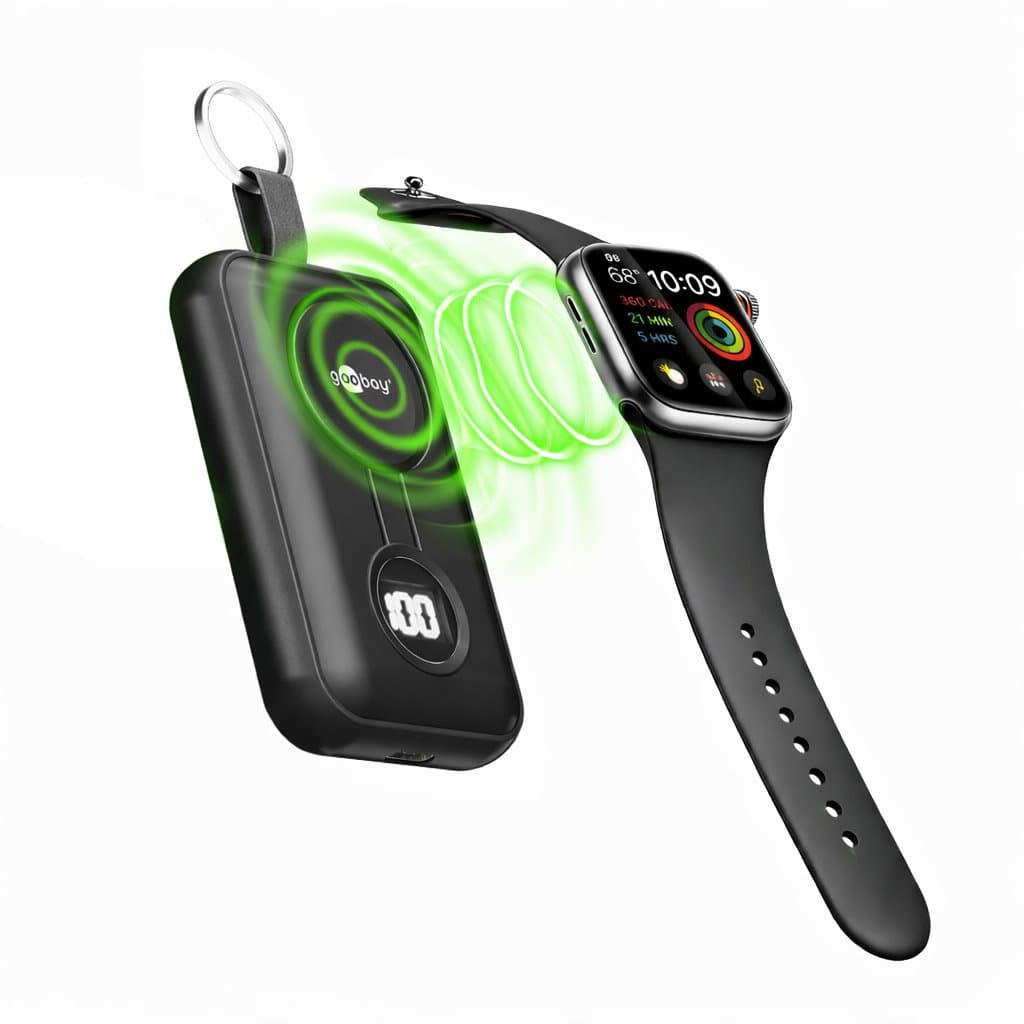 Power Bank Wireless Magnetico per Apple Watch 2500 mAh 2,5W Nero - Goobay I-CHARGE-WR5W