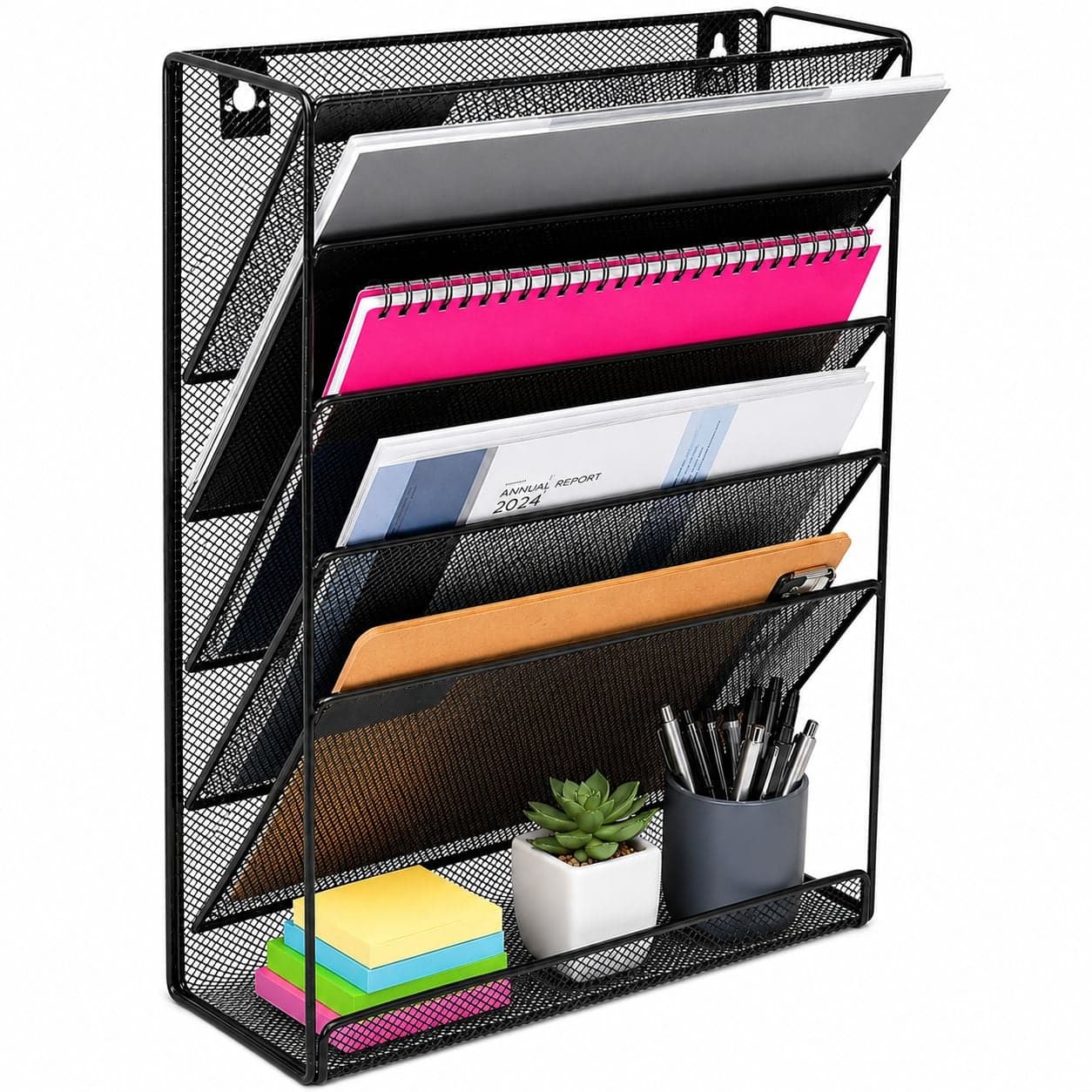 Portariviste a Parete 5 Divisori con Mensola - Techly I-FILE-HOLDER3
