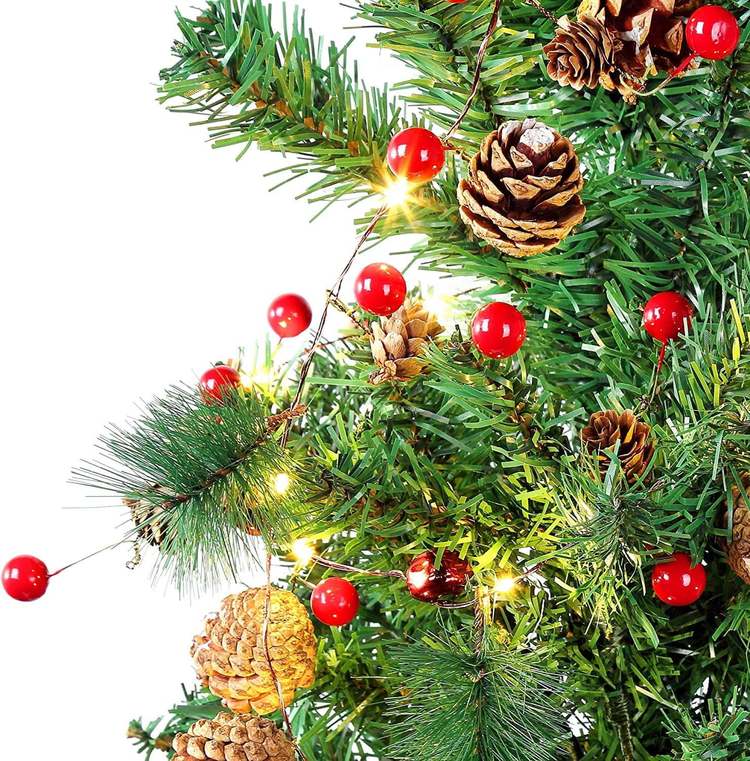 20 LED in filo d'argento con pigne e bacche rosse - Goobay I-LED-CHAIN20PINE