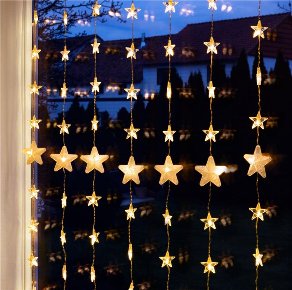 Tenda Luminosa Stelle Natalizie 80 LED Bianco Caldo con Telecomando - Goobay I-LED-CHAIN80STAR
