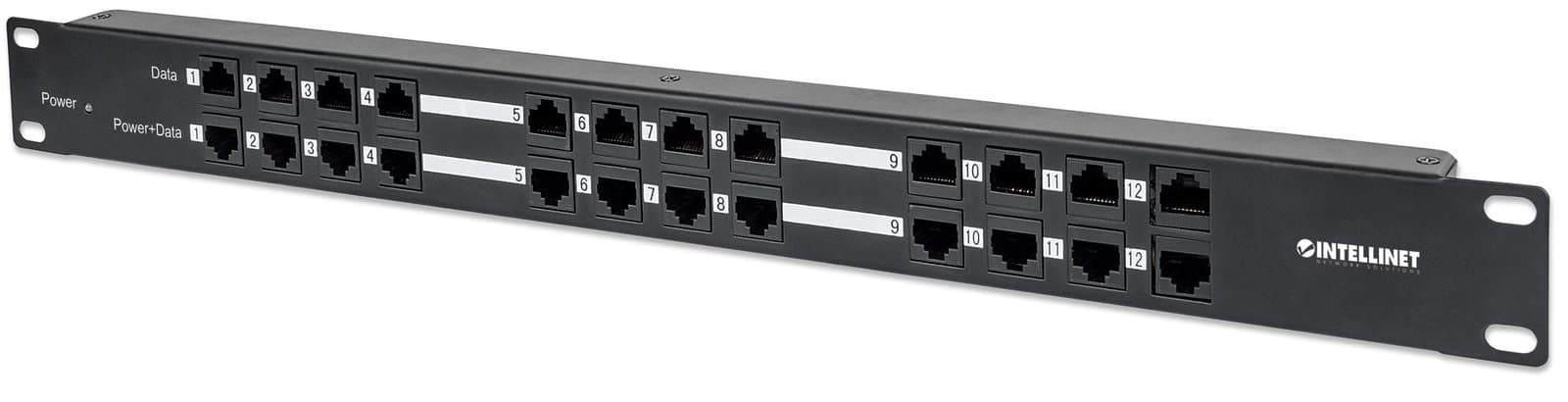Pannello Patch 12 Porte PoE Passivo con Alimentatore - Intellinet I-PP 12-RU-POEA