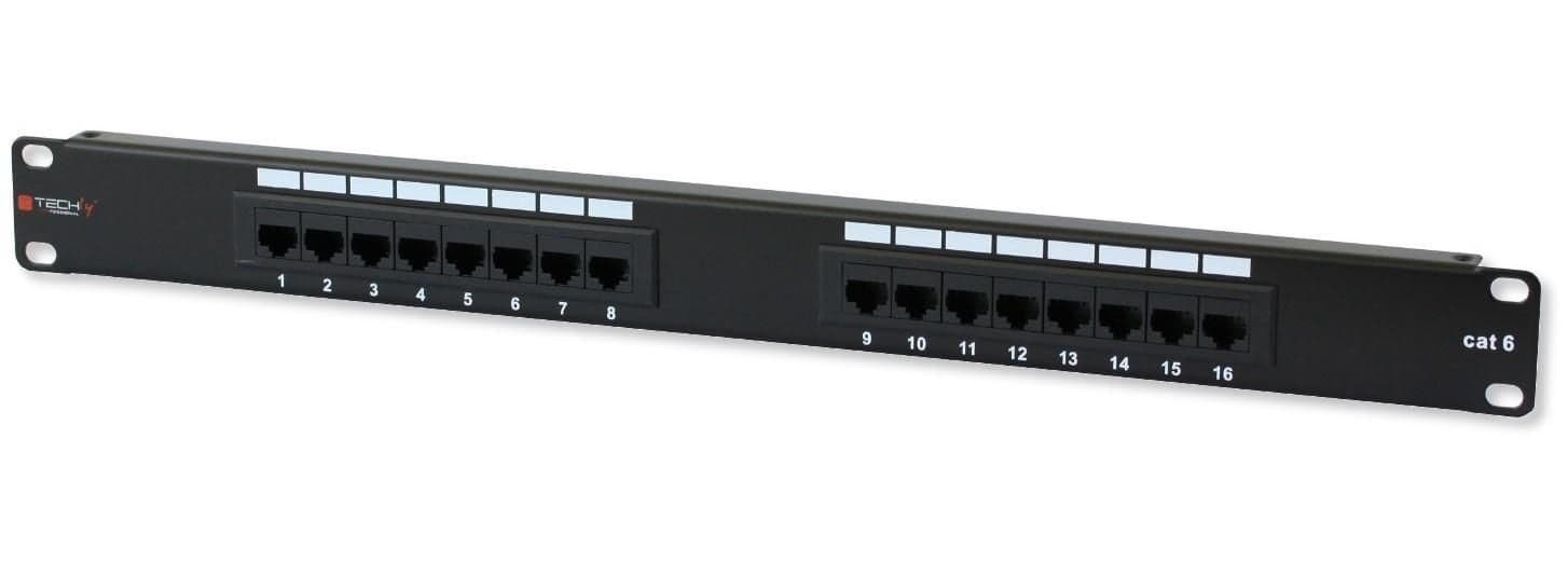 Pannello Patch UTP 16 Porte RJ45 Cat6 19" - Techly Professional I-PP 16-RU-C6T