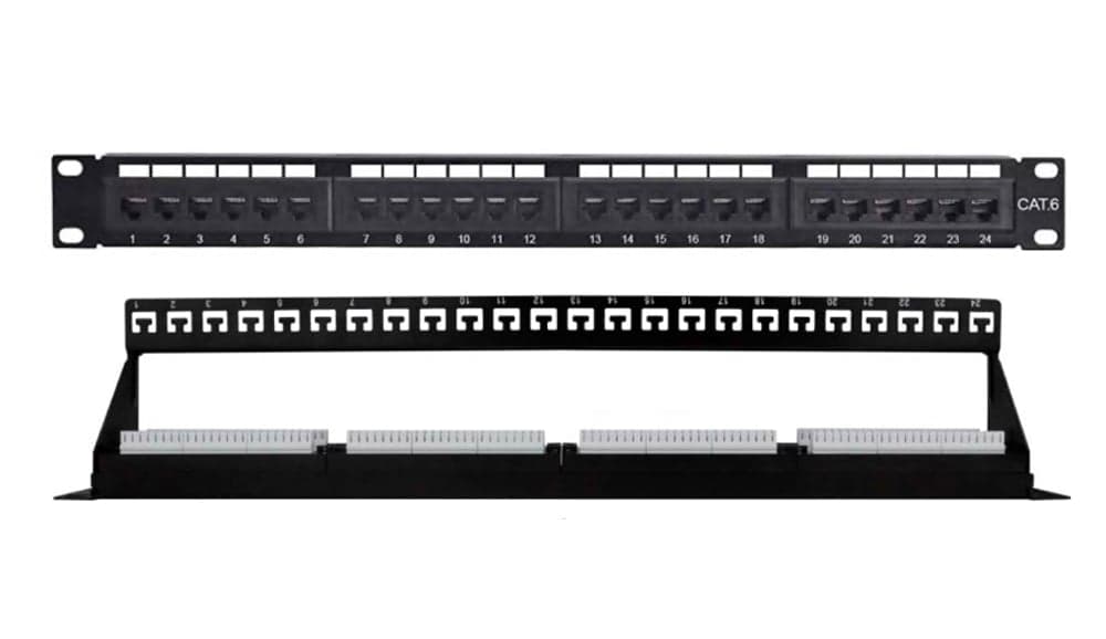 Pannello Patch UTP 24 Posti Cat6 1U con barra gestione cavi removibile Nero - Techly Professional I-PP 24-C6T-BEN