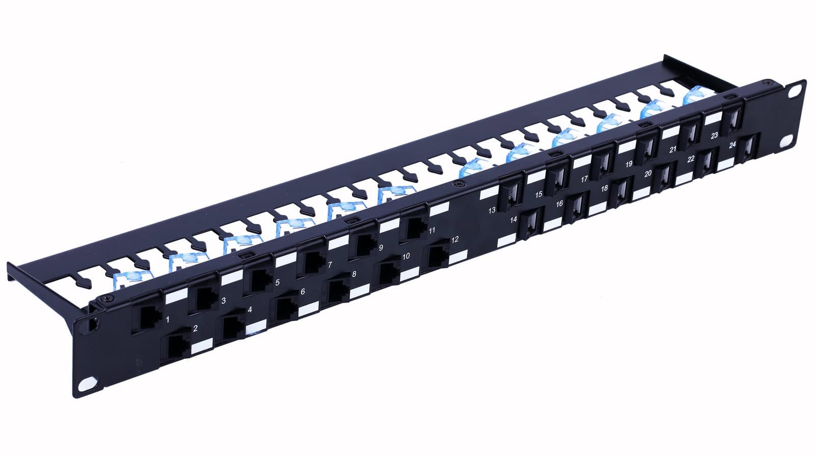 Pannello Patch UTP 24 Posti RJ45 Cat6A Uscita Inclinata 1U Nero - Techly Professional I-PP 24-RU-C6ATSL