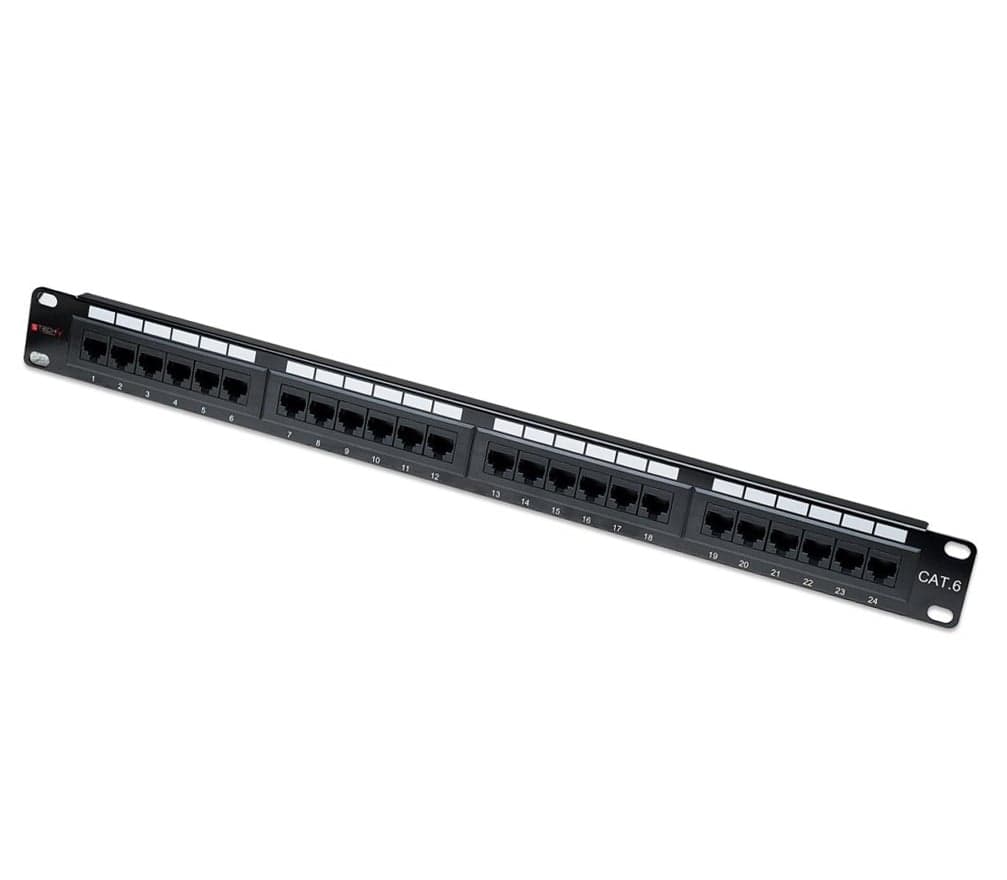 Pannello patch UTP 24 posti RJ45 Cat6 con barra gestione cavi - Techly Professional I-PP 24-RU-C6T-BAR