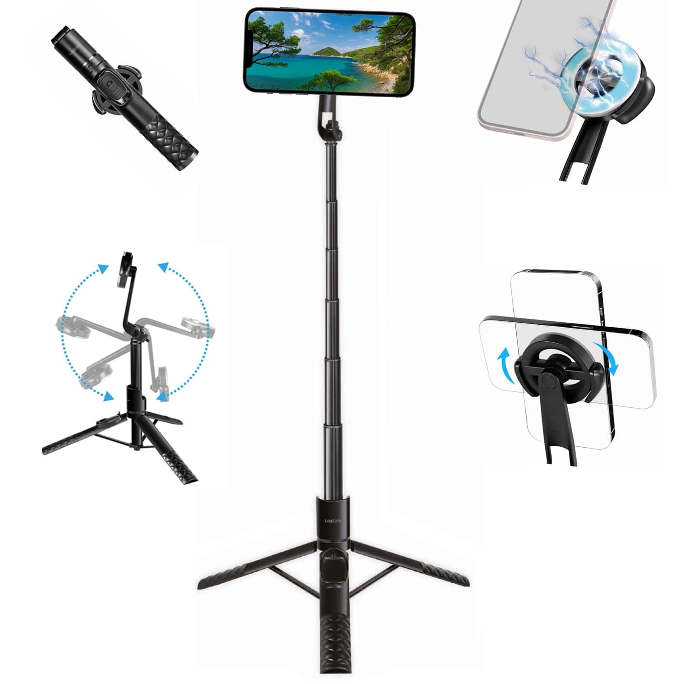 Treppiede Magnetico Estensibile con Telecomando Wireless Selfie Stick per Smartphone - Logilink I-SMART-SELFIE-MAG
