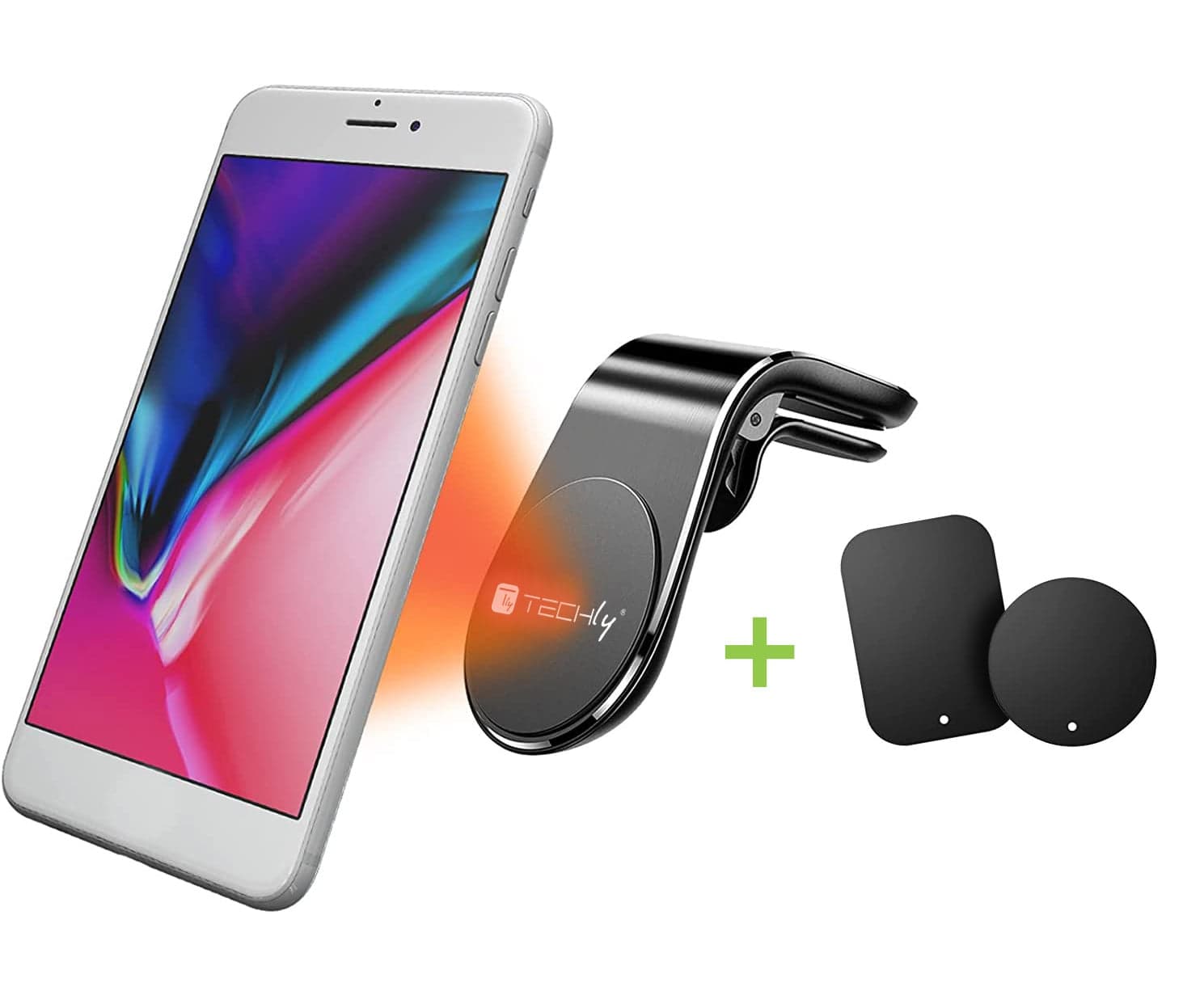Supporto Magnetico Auto per Smartphone con 2 Placche - Techly I-SMART-UNIALTY