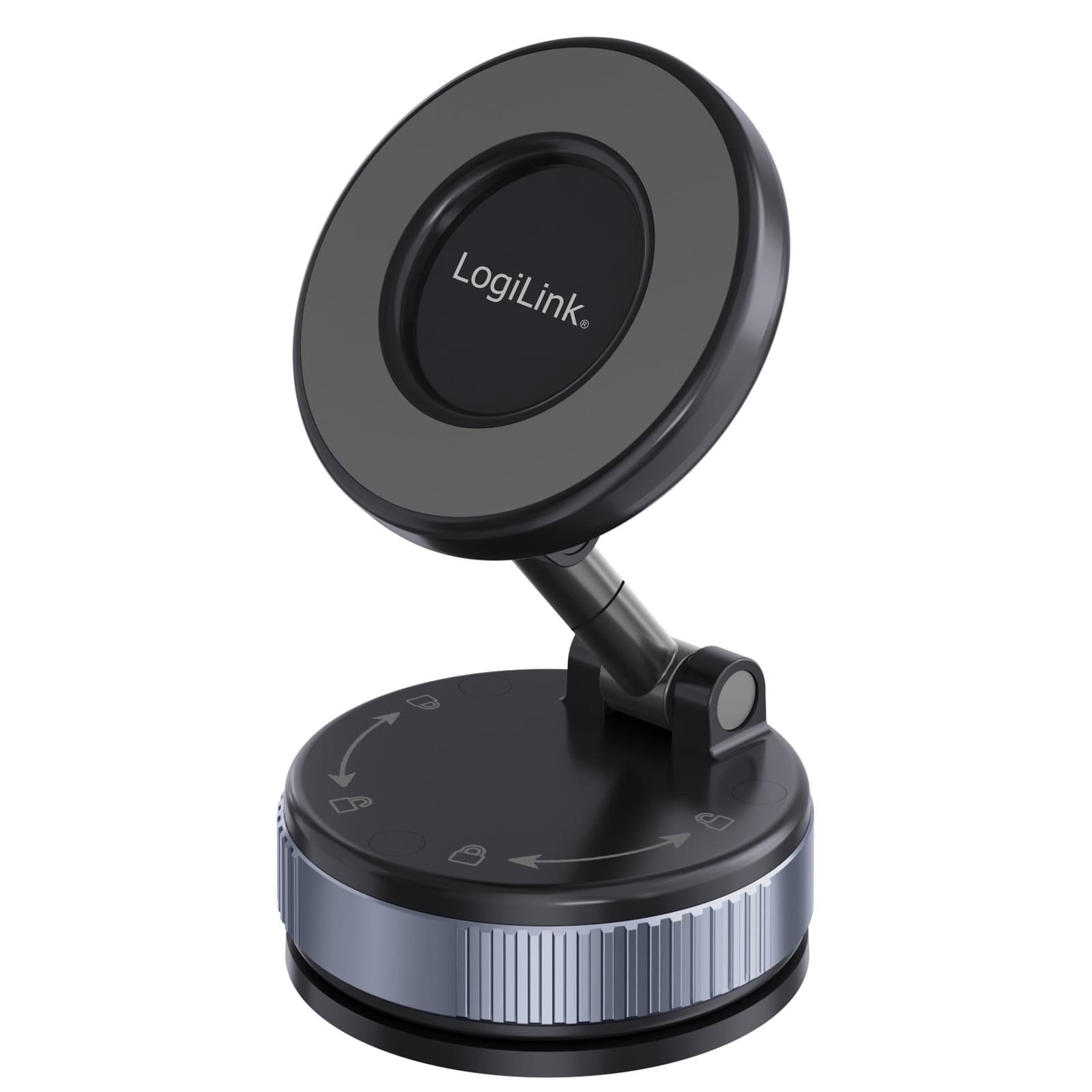 Supporto Magnetico per Smartphone con 2 Snodi a 180°, Chiusura a Rotazione e Ventosa, Nero/Bronzo - Logilink I-SMART-VENT98