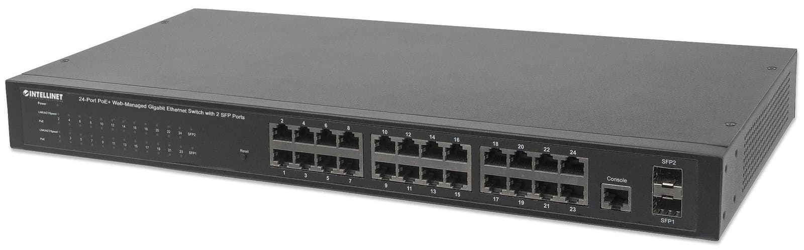 Switch 24 porte PoE Web-Managed Gigabit Ethernet 2 SFP - Intellinet I-SWHUB 24GP