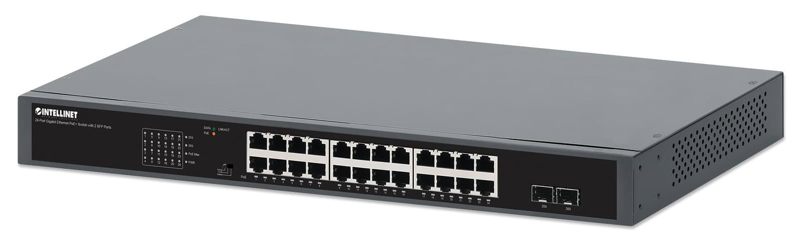 Switch Gigabit Ethernet 24 porte PoE+ 2 slot SFP 370W - Intellinet I-SWHUB 24GP2P