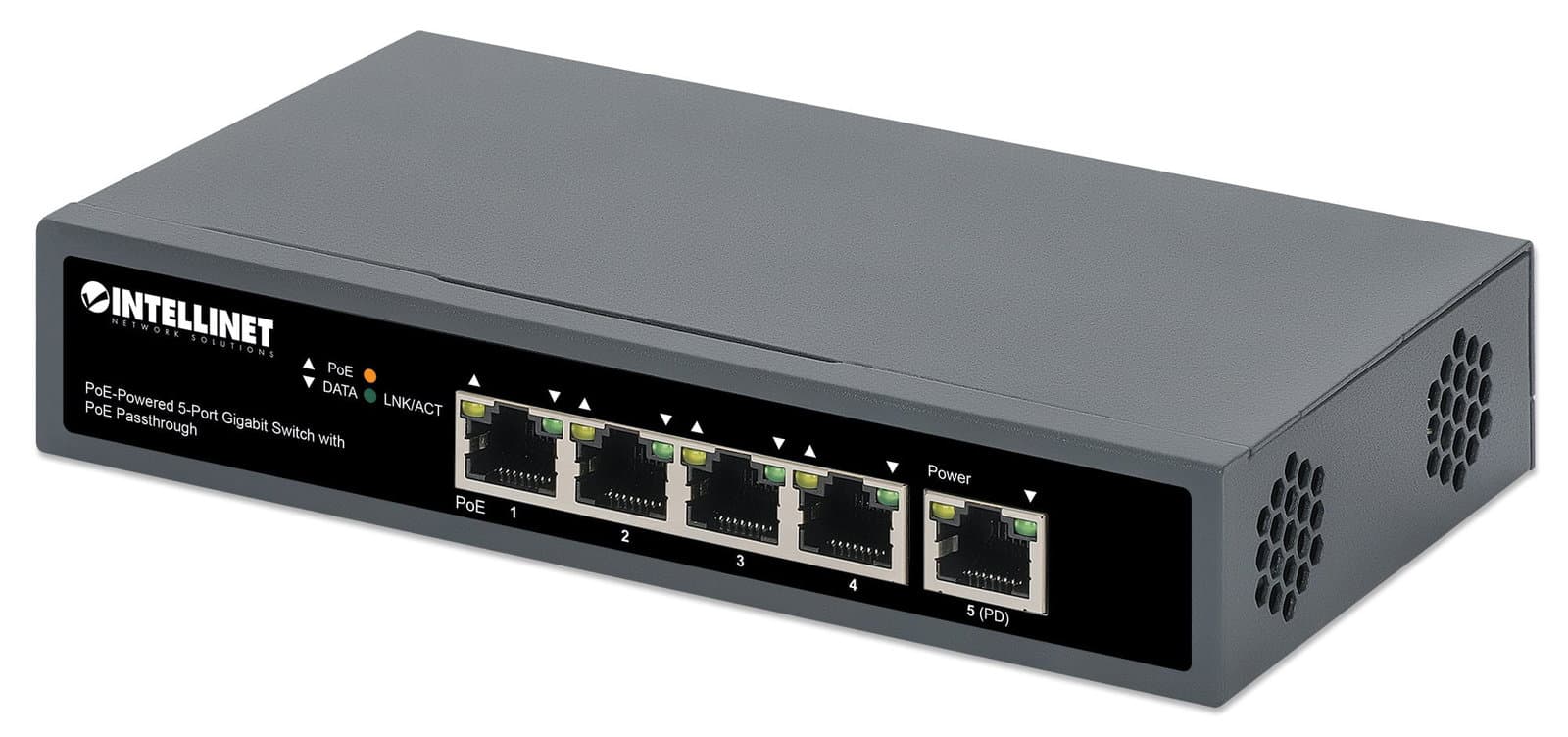 Switch Gigabit a 5 Porte con Alimentazione PoE Passante - Intellinet I-SWHUB 5GPLUS