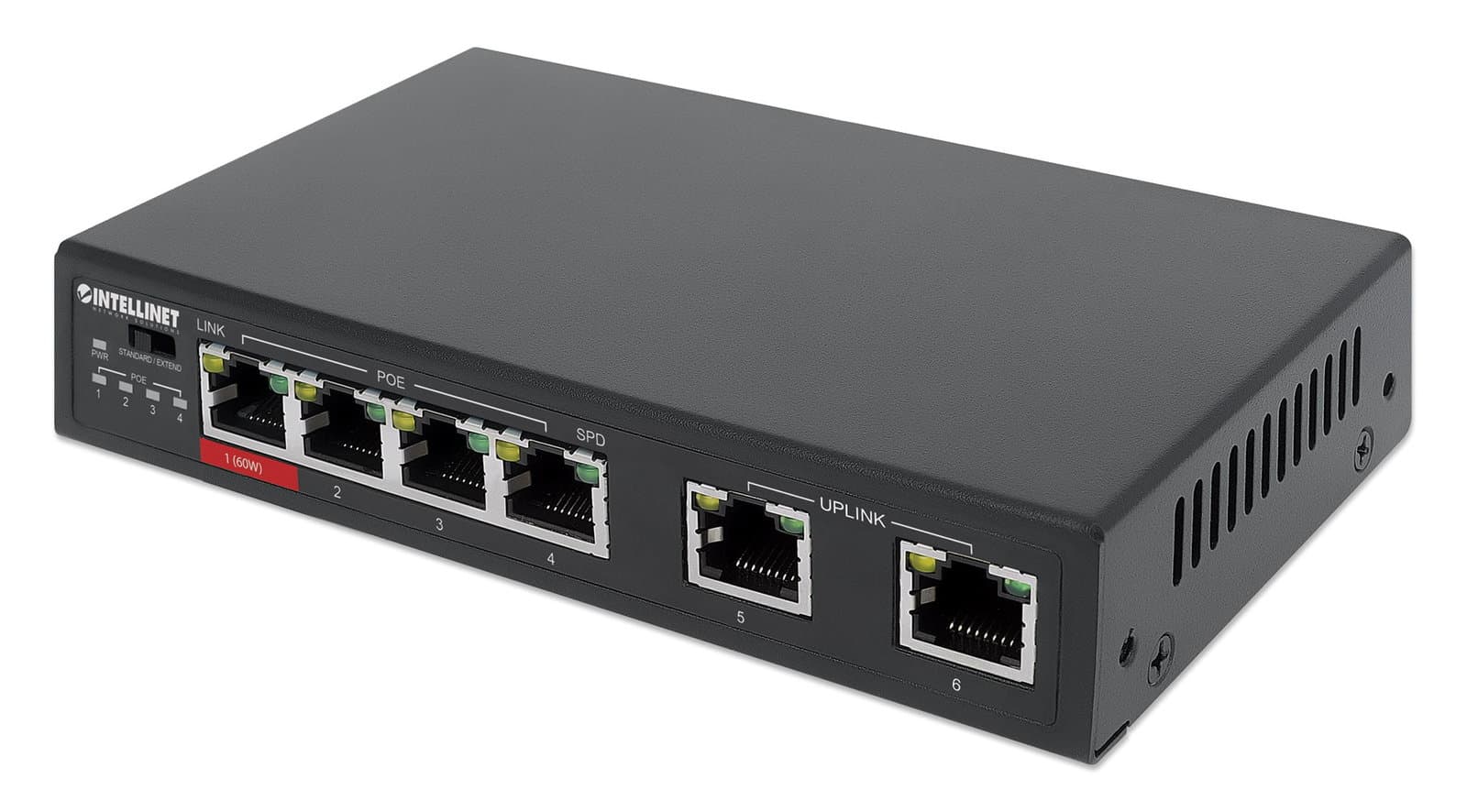 Fast Ethernet Switch a 6 porte con 4 porte PoE (1 x High-Power PoE) - Intellinet I-SWHUB 60W6POE