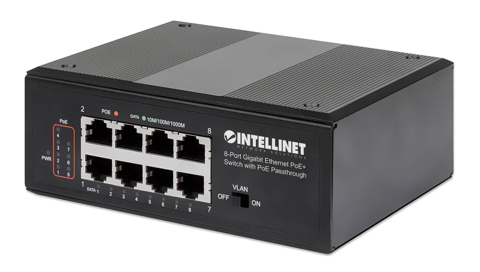 Switch Ethernet Gigabit 8 Porte PoE+ con PoE Passante - Intellinet I-SWHUB 7GPU1PD