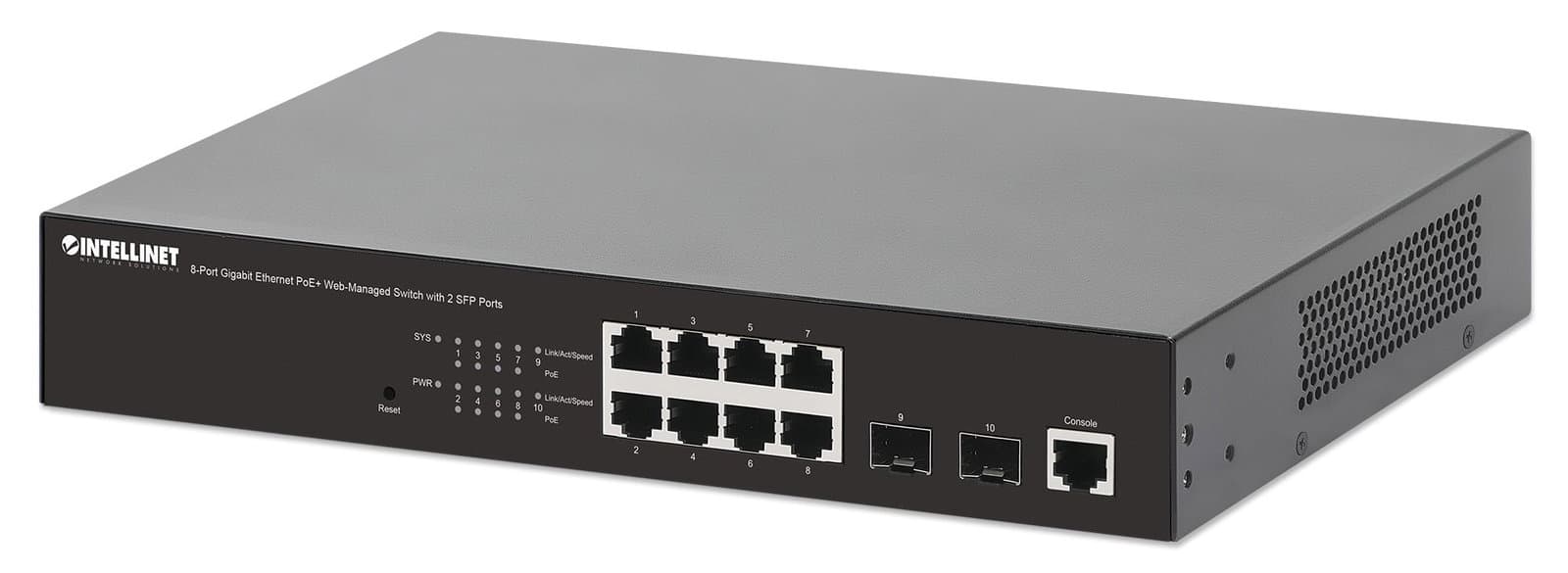Switch Gigabit Ethernet 8 Porte PoE+ Web-Managed con 2 porte SFP - Intellinet I-SWHUB 8GP3