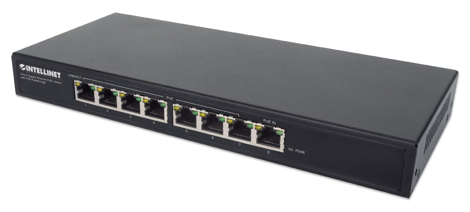 Switch PoE+ Gigabit Ethernet a 8 porte con passthrough PoE - Intellinet I-SWHUB 90W7POE