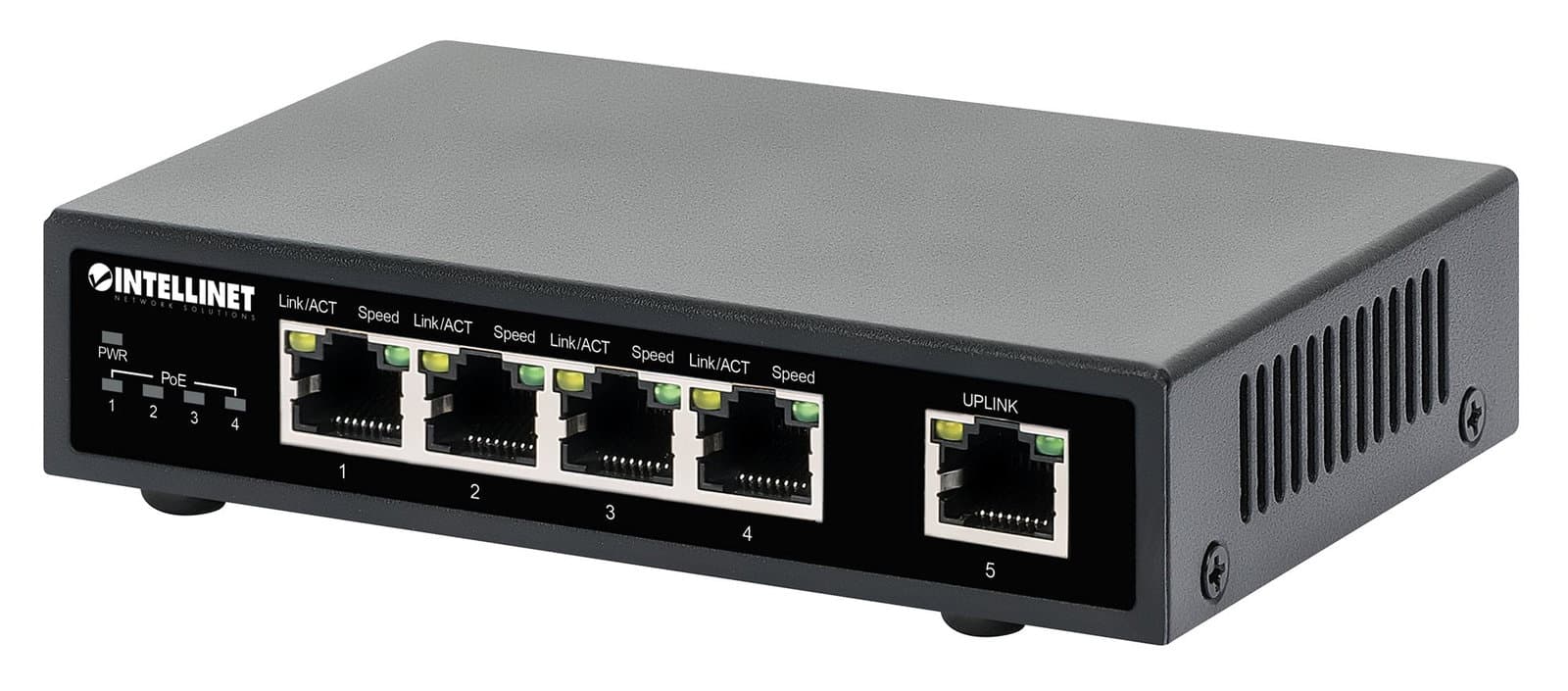 Ethernet Switch Gigabit PoE+ 5 Porte Desktop Metallico - Intellinet I-SWHUB POE-839