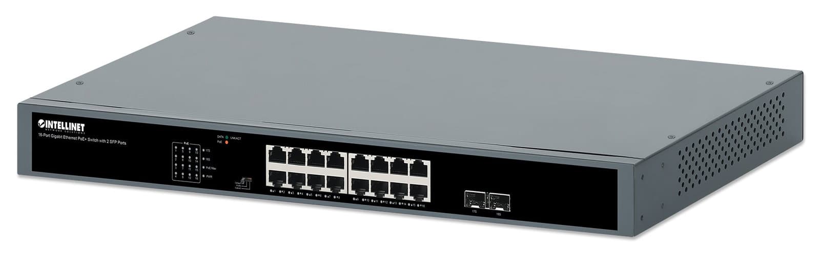 Gigabit Ethernet Switch PoE+ 16 porte con 2 porte SFP - Intellinet I-SWHUB POE-983