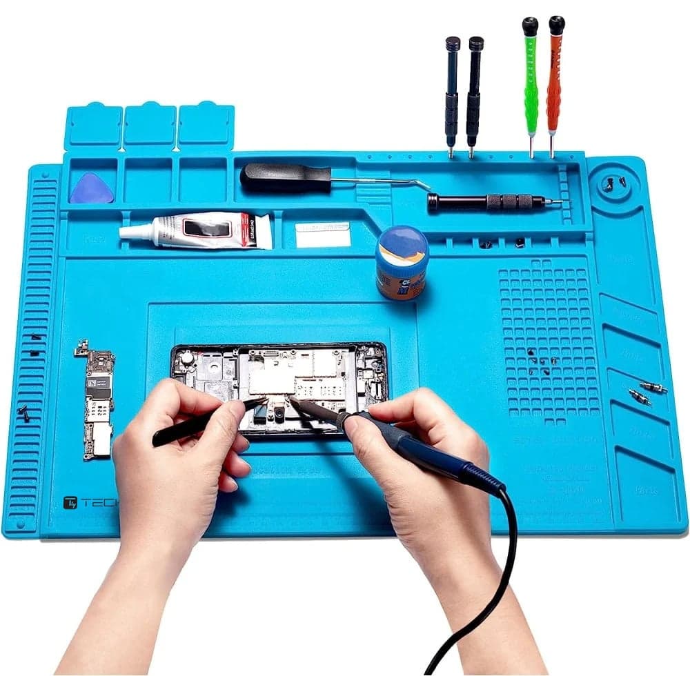 Tappeto da Saldatura e Riparazione Antiscivolo Magnetico 45x30 cm in Silicone Blu - Techly I-TOOL-REPAIR-MAT