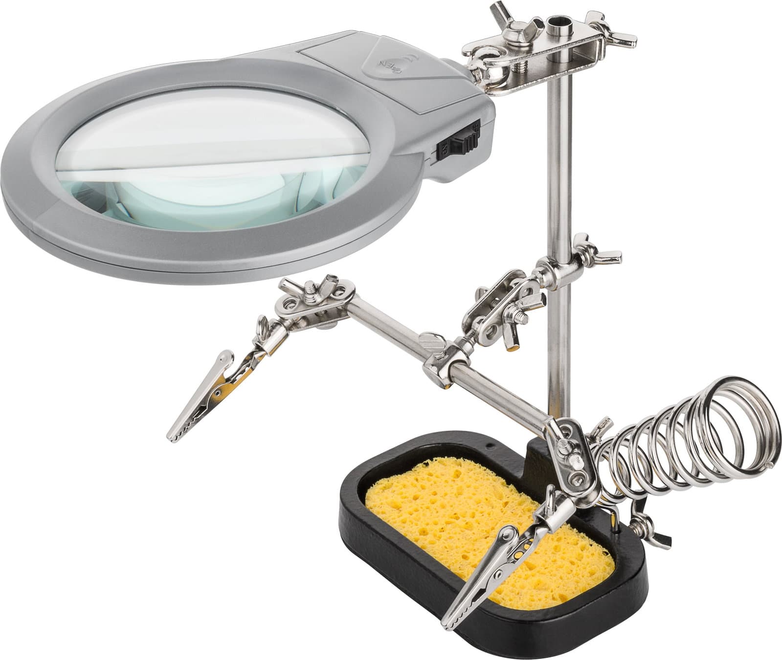 Supporto Saldatura a Tre Bracci con Lente LED e Spugna - Goobay I-TOOL-SD-226