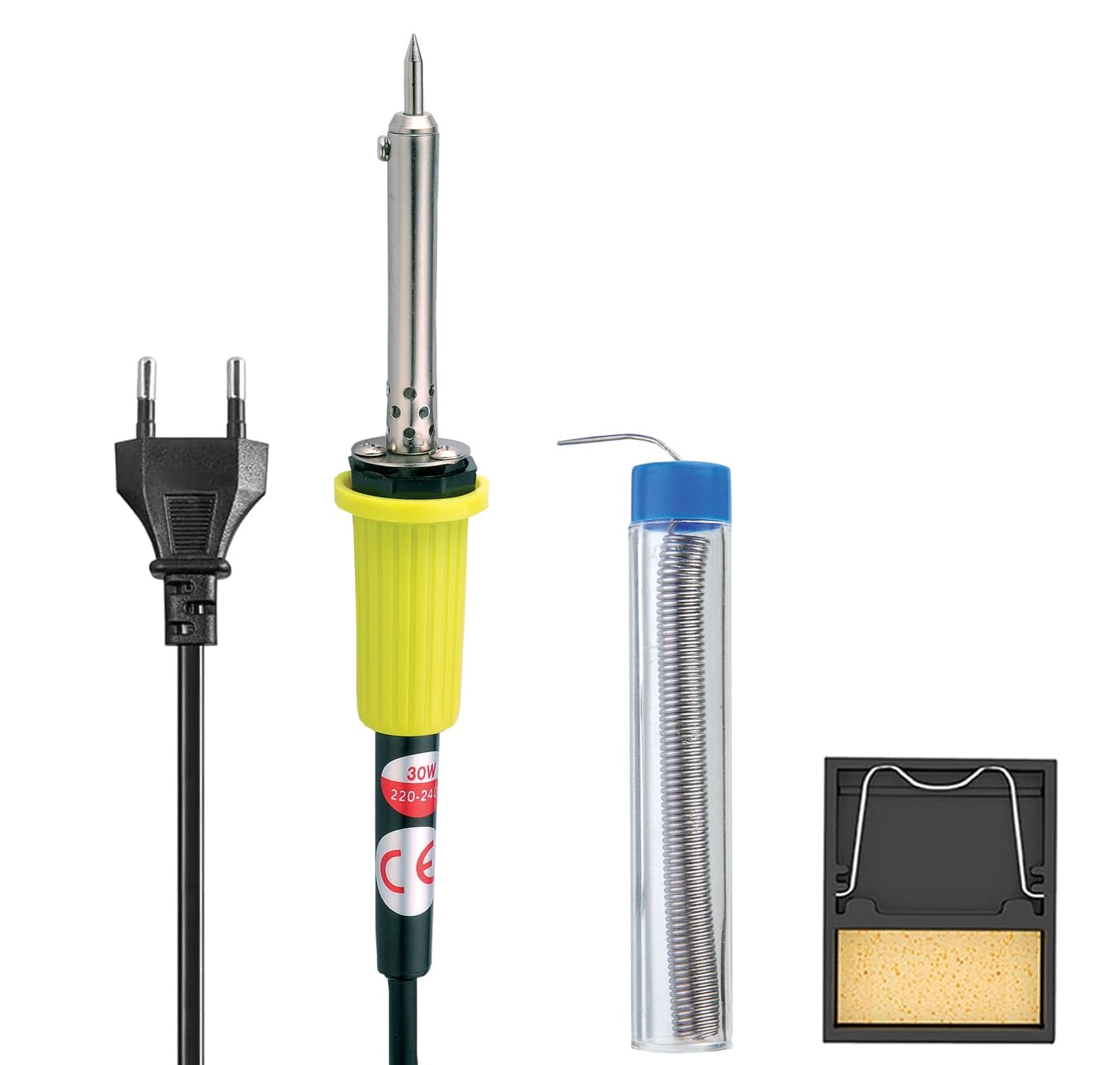 Kit saldatura 3 pezzi con stagnatore 30W, supporto con spugna e stagno - Manhattan I-TOOL-SD-K902