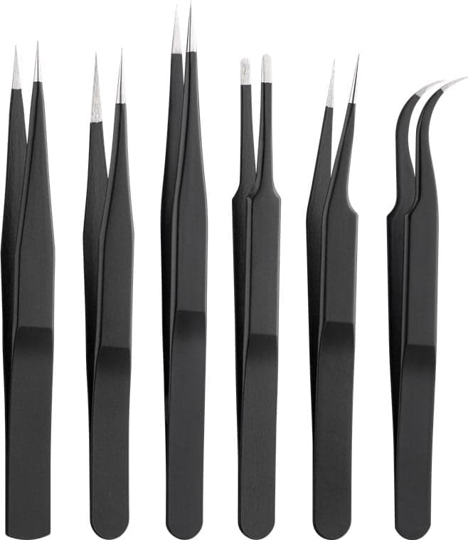 Kit 6 pinzette di precisione a punta piatta a croce e antistatiche in acciaio INOX - Goobay I-TOOL-SP-106