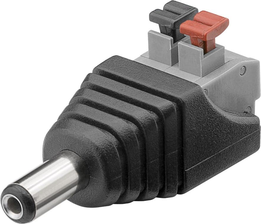Adattatore plug DC 2.1x5.5mm maschio terminal block 2 pin con pulsante - Goobay IADAP TB2-DC5521M