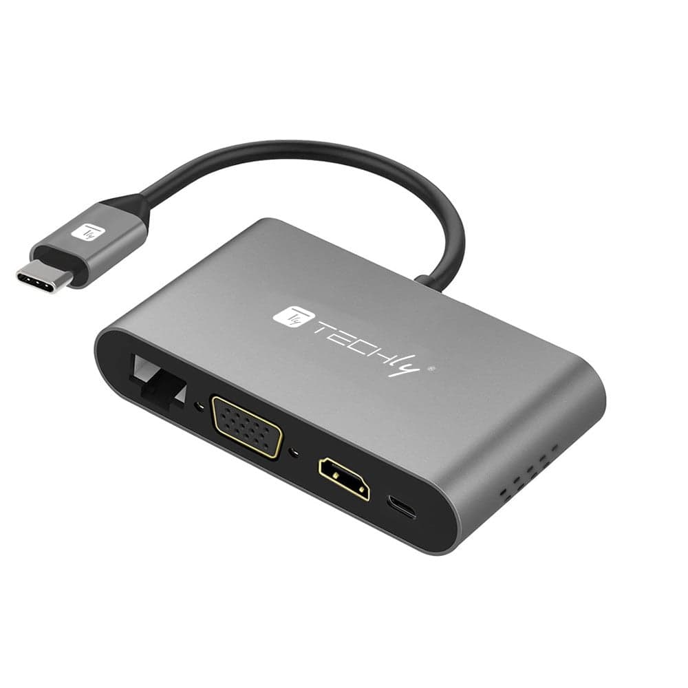 Docking Station USB-C Multiporta 8-in-1 HDMI VGA RJ45 USB 3.2 - Techly IADAP USB31-DOCK3