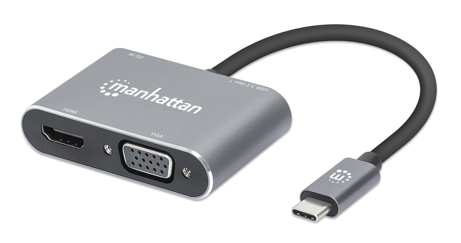 Convertitore USB-C a HDMI e VGA 4-in-1 con Power Delivery - Manhattan IADAP USB32-VGAPD
